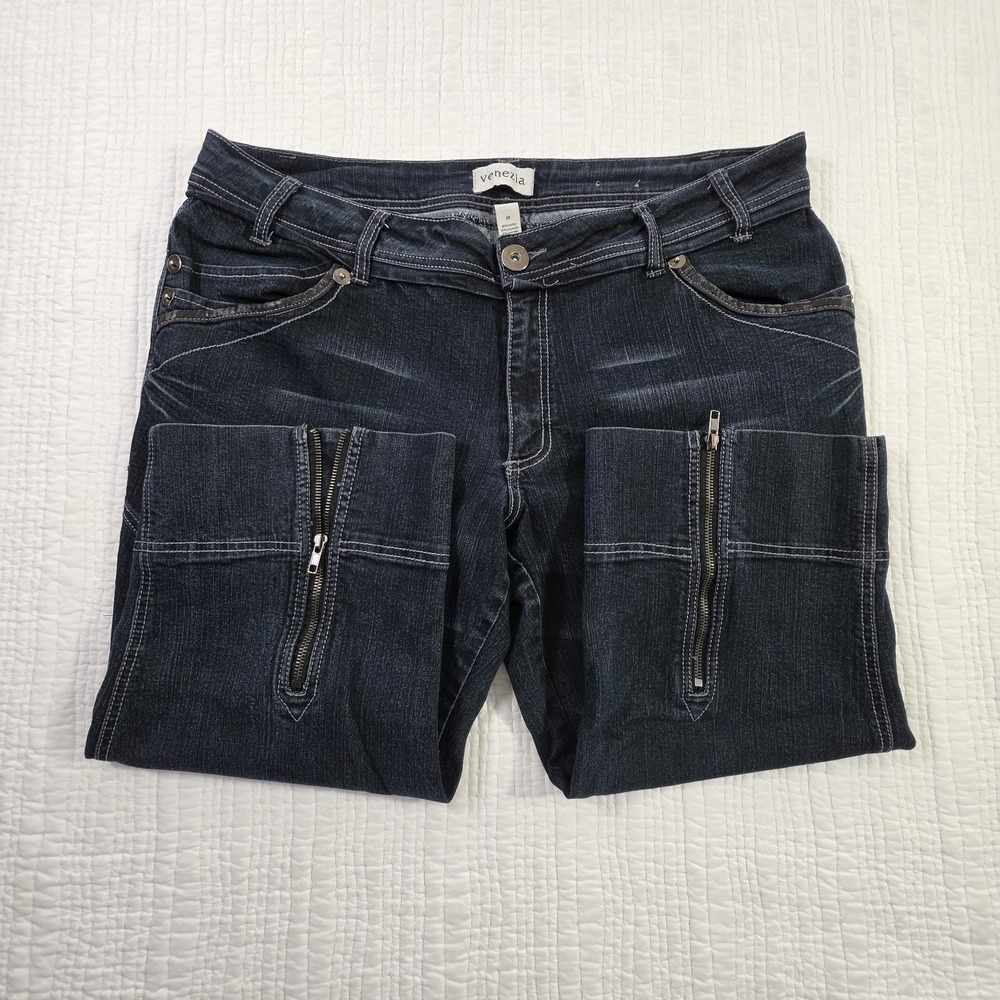 Venezia Dark Wash Capri Jeans Womens 20 Plus‎ Stretch Cropped Denim Zipper Cuff - Picture 3 of 15
